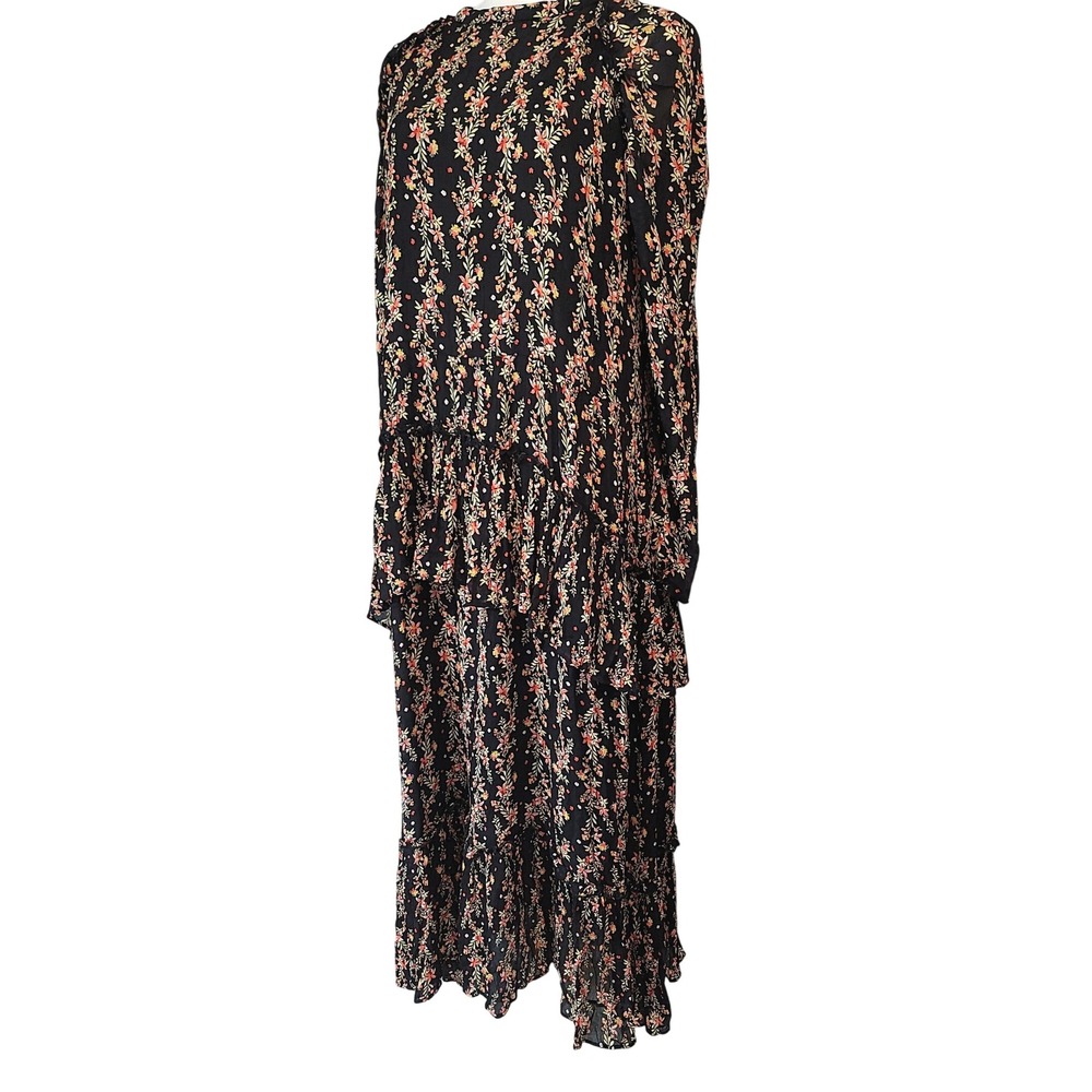 ZARA Black Floral Print Tiered Maxi Dress Puff Sleeve Ruffle High Neck - Picture 4 of 10
